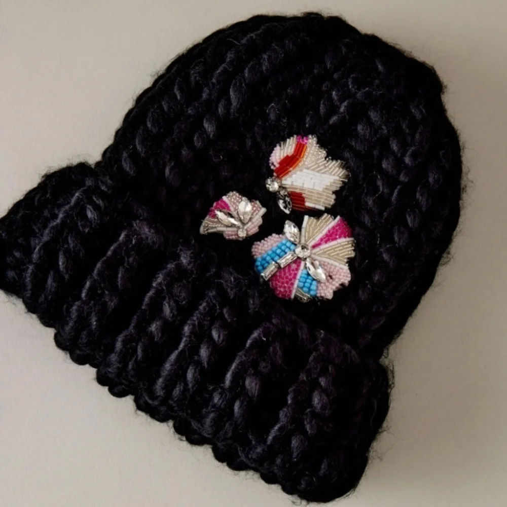 Anthropologie Jeweled Beanie New with Tag Black  One size